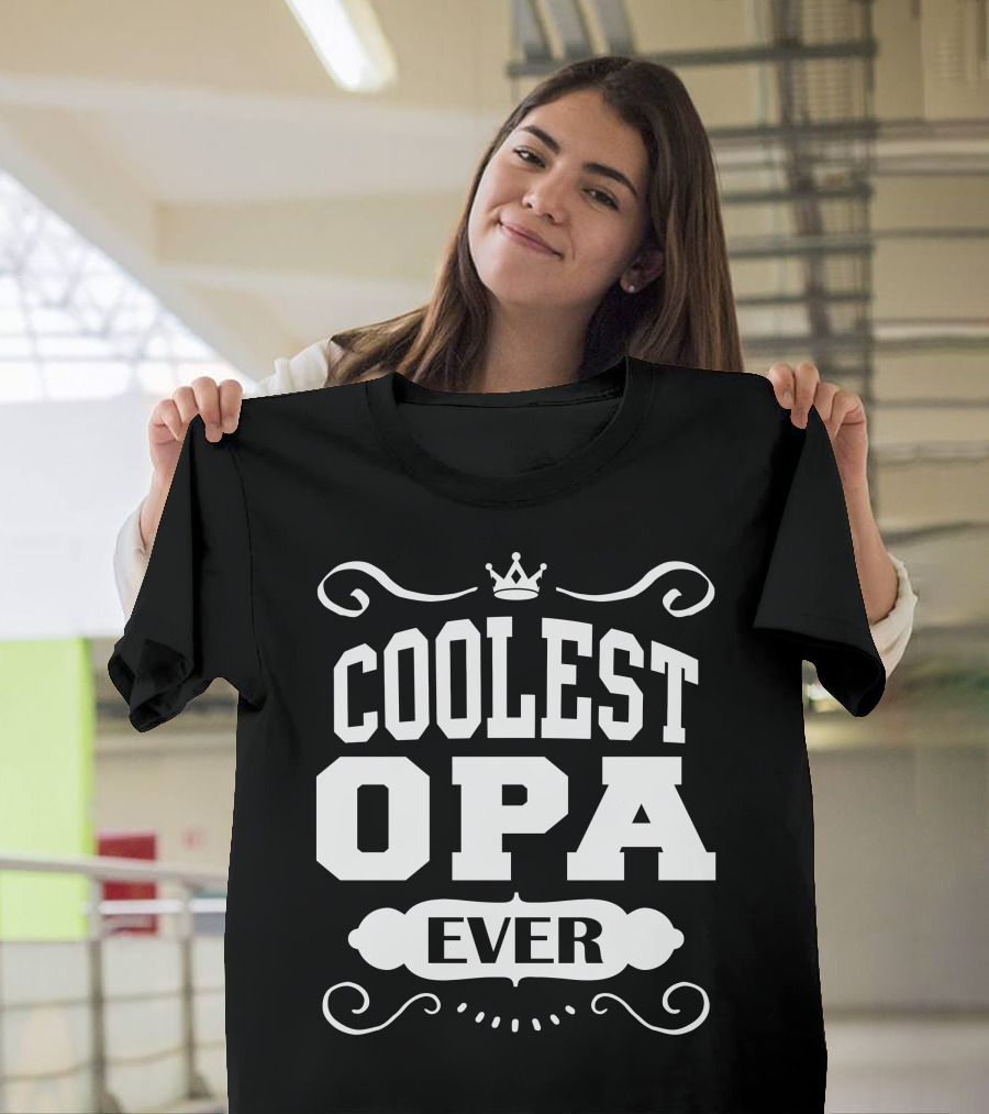 Coolest Opa Ever Crown Swirl Motif T-Shirt