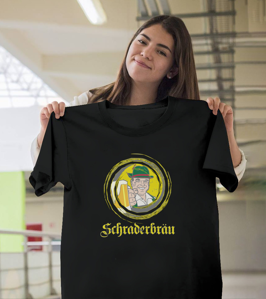 Schraderbrau Oktoberfest Lederhosen Beer Mug Smiling Man Graphics T-Shirt