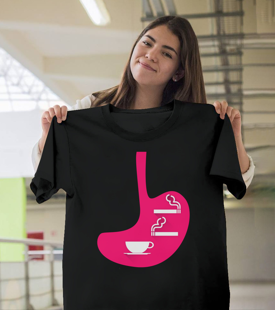 Coffee And Smoke Cup and Cigarettes Stomach T-Shirt