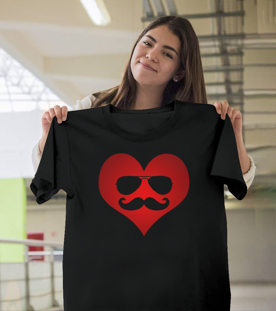 Mustache Heart with Sunglasses Valentine's Day T-Shirt