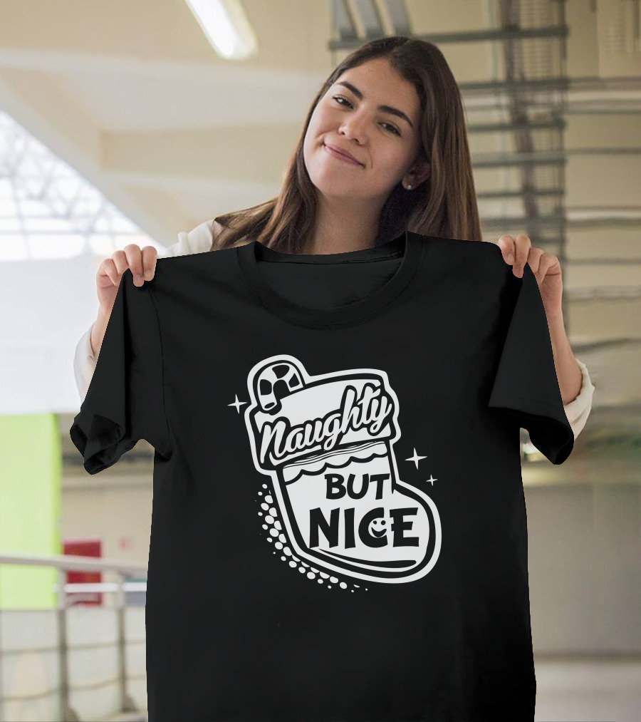 Naughty But Nice Christmas Stocking Candy Cane Fun T-Shirt