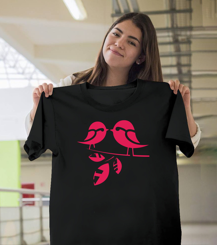 Stencil Birds on Branch with Leaves T-Shirt