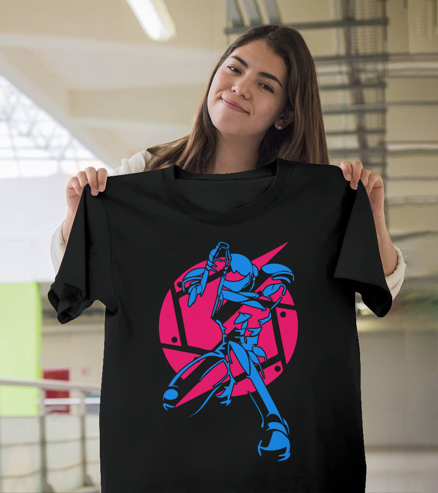 Super Metroid Samus Aran Neon Style Dynamic Action Pose T-Shirt