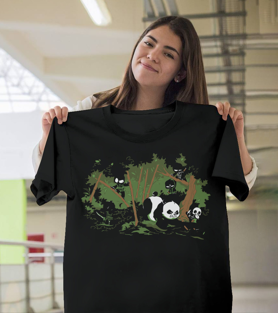 Unstealthiest Ninja Pandas in Forest Attack Scene T-Shirt