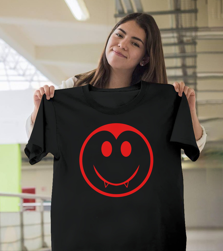Vampire Smiley Face Red Fang Emojis T-Shirt
