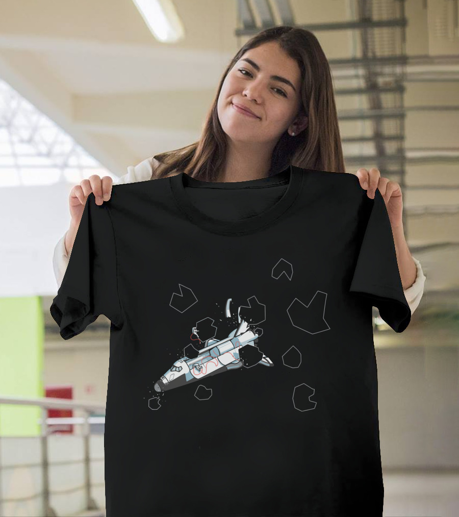Space Shuttle Meets Retro Arcade Asteroid Ambush T-Shirt