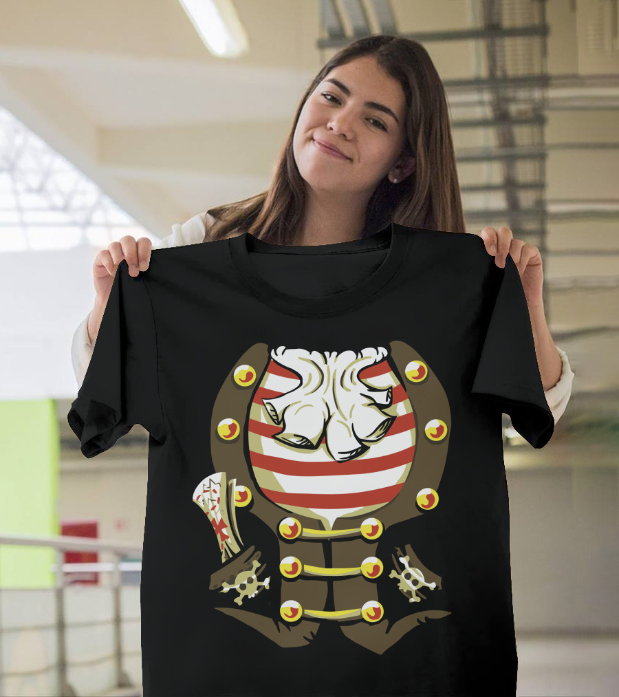 You Are A Pirate Vectorized Skeleton Jacket Treasure Map Skull Buttons Red White Stripes T-Shirt