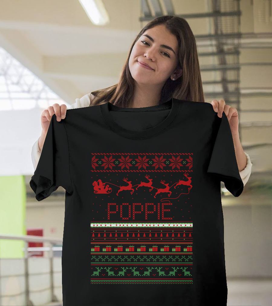 Poppie Christmas Reindeer Sleigh Ugly T-Shirt