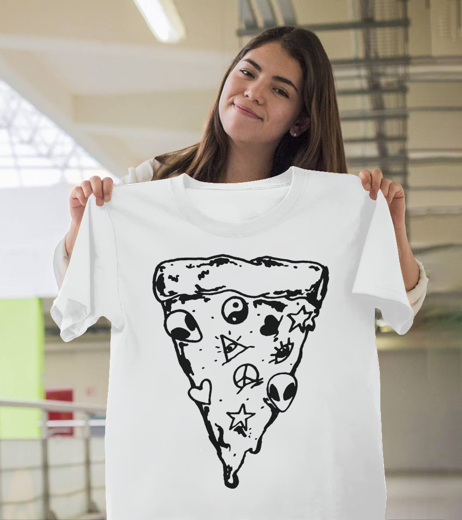 90s Pizza Slice Yin Yang Alien Peace Star Symbols T-Shirt
