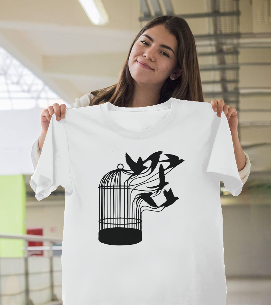 Breaking Through to Freedom Birds Escaping Cage T-Shirt