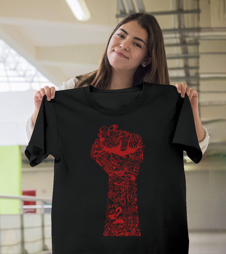 Fist of Doodles Roar Question Symbol Peace Signs T-Shirt