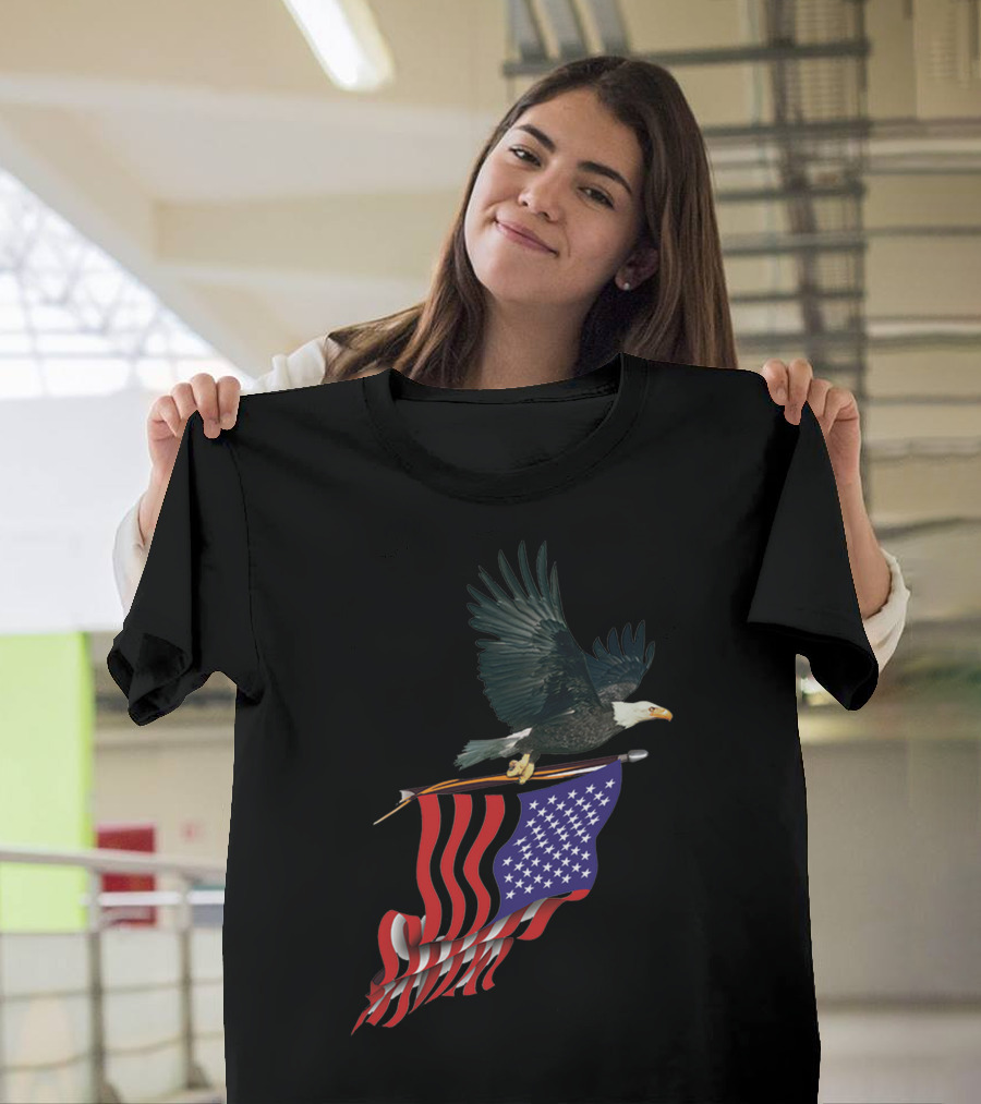 Eagle Soaring with Vibrant American Flag in Flight T-Shirt