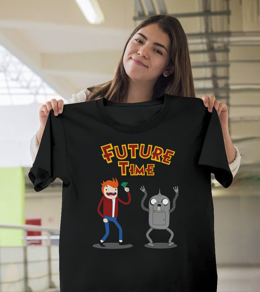 Future Time with Animated Fry and Bender Inspired Characters T-Shirt