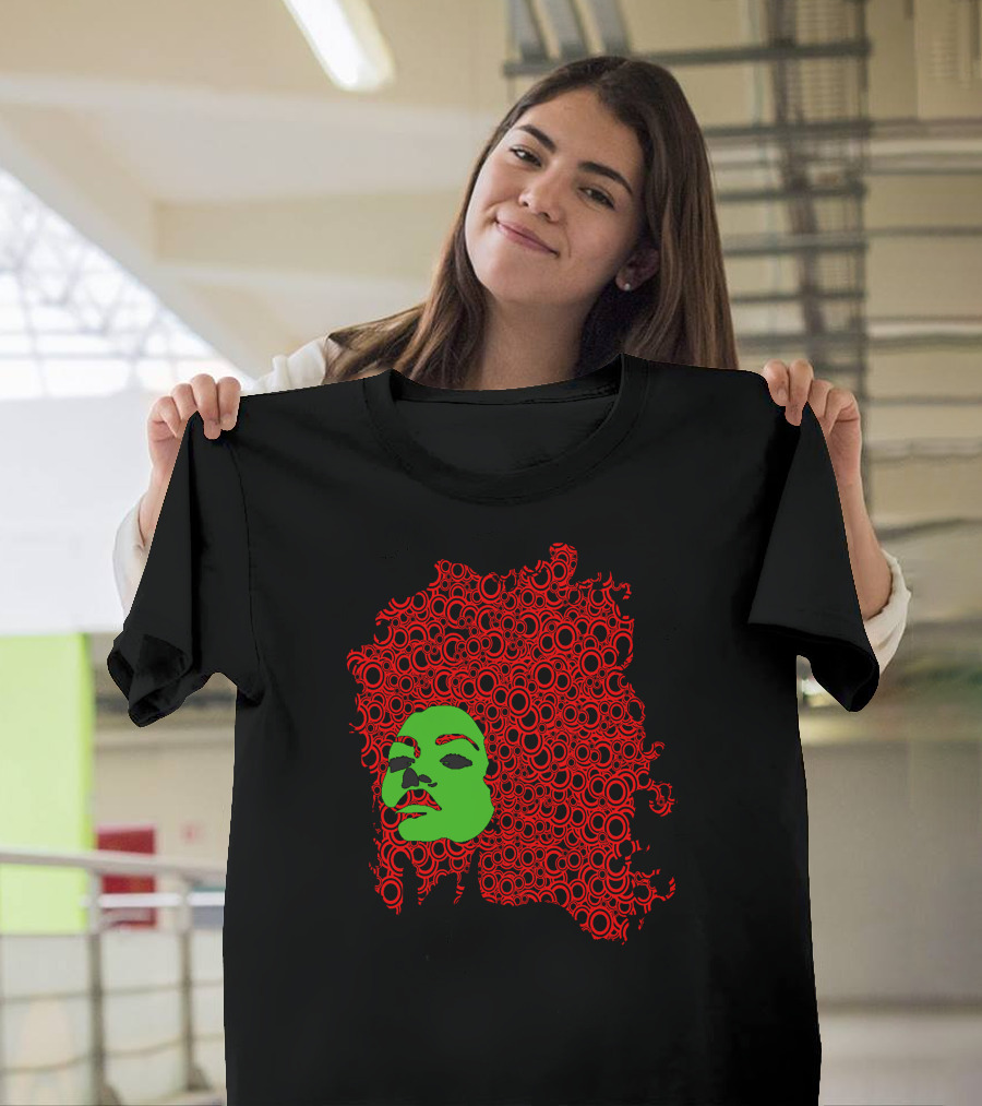 Green Girl Red Circle Pattern Afro T-Shirt