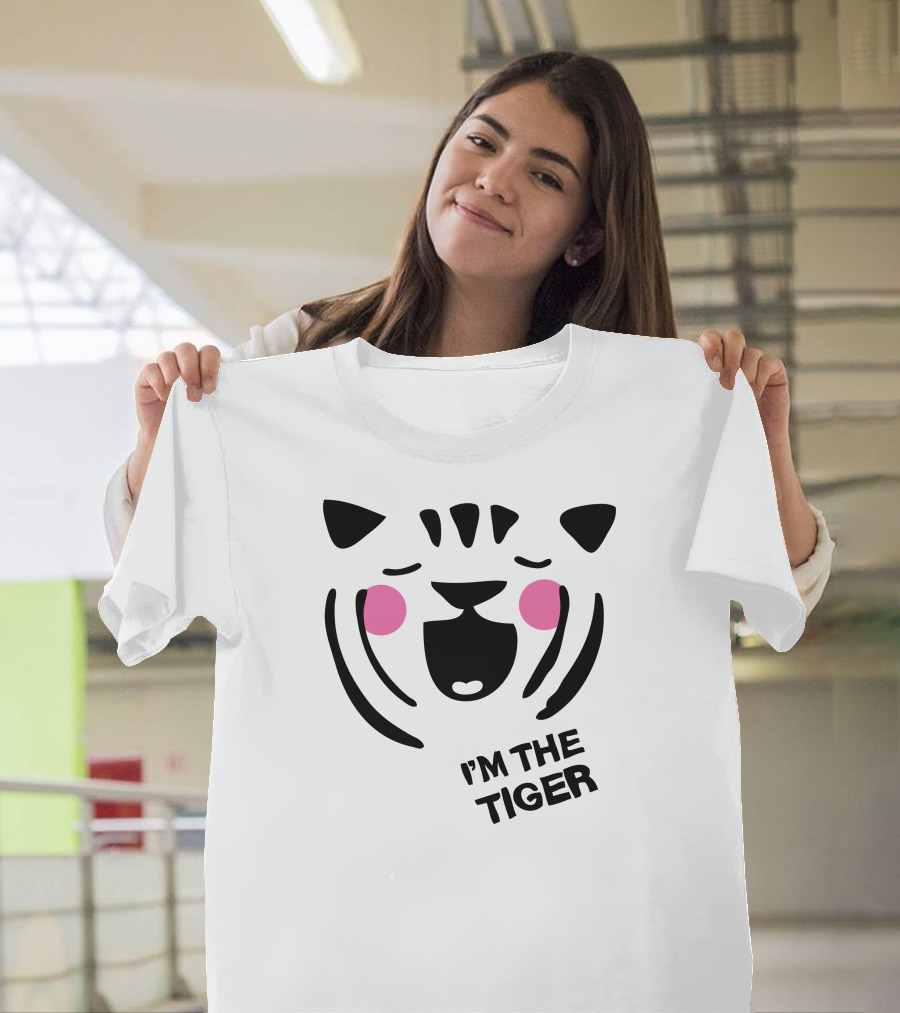 I Am the Tiger Bold Pink Cheeks Whimsical Face T-Shirt