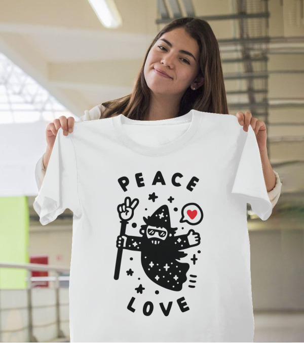 Peace Love Wizard With Heart And Star Magic T-Shirt