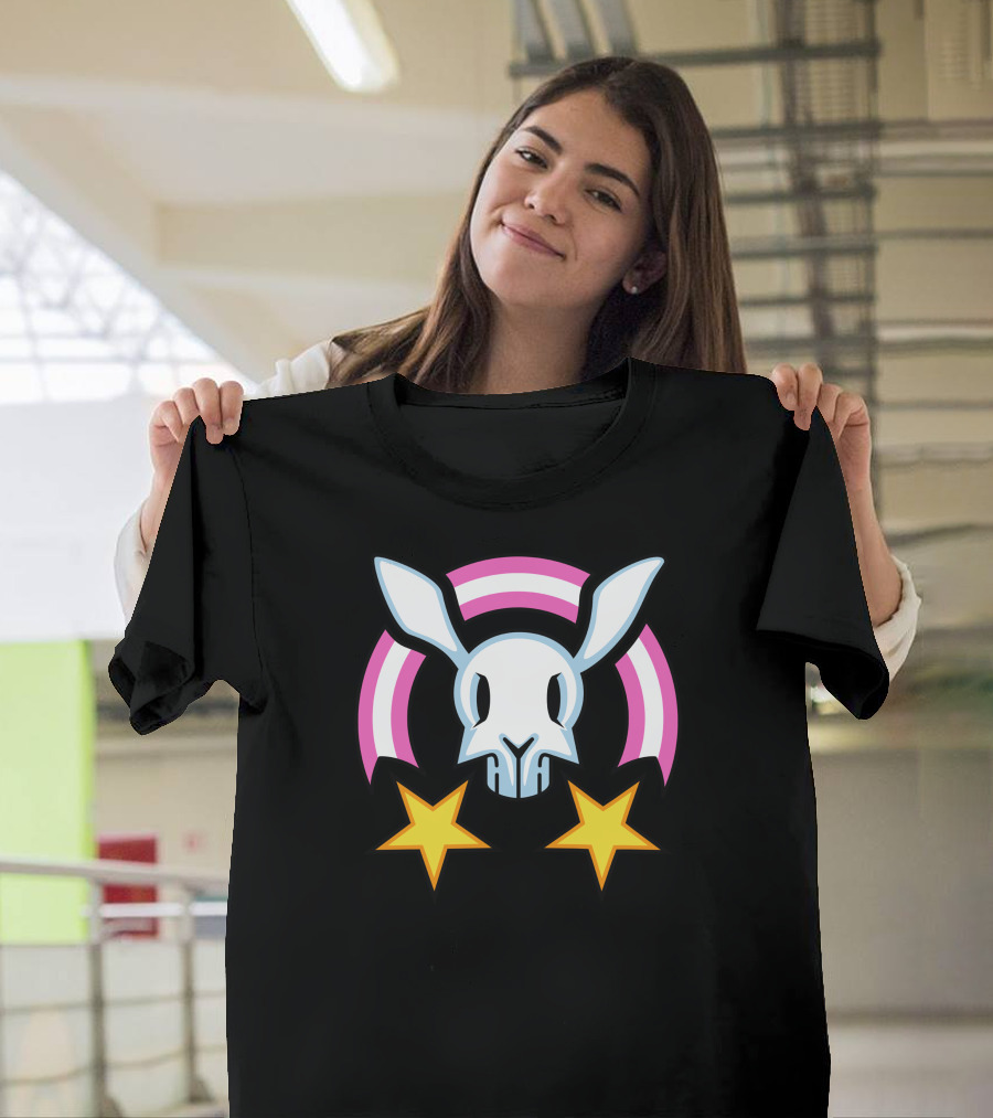 Skull Bunny Logo with Pink Arc and Yellow Stars T-Shirt