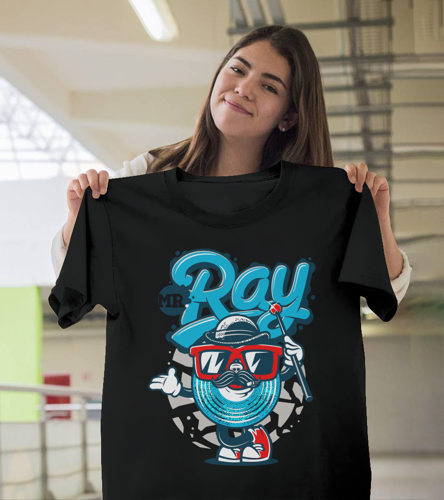 MrBlu Ray Cool Mustache Character in Hat and Glasses T-Shirt