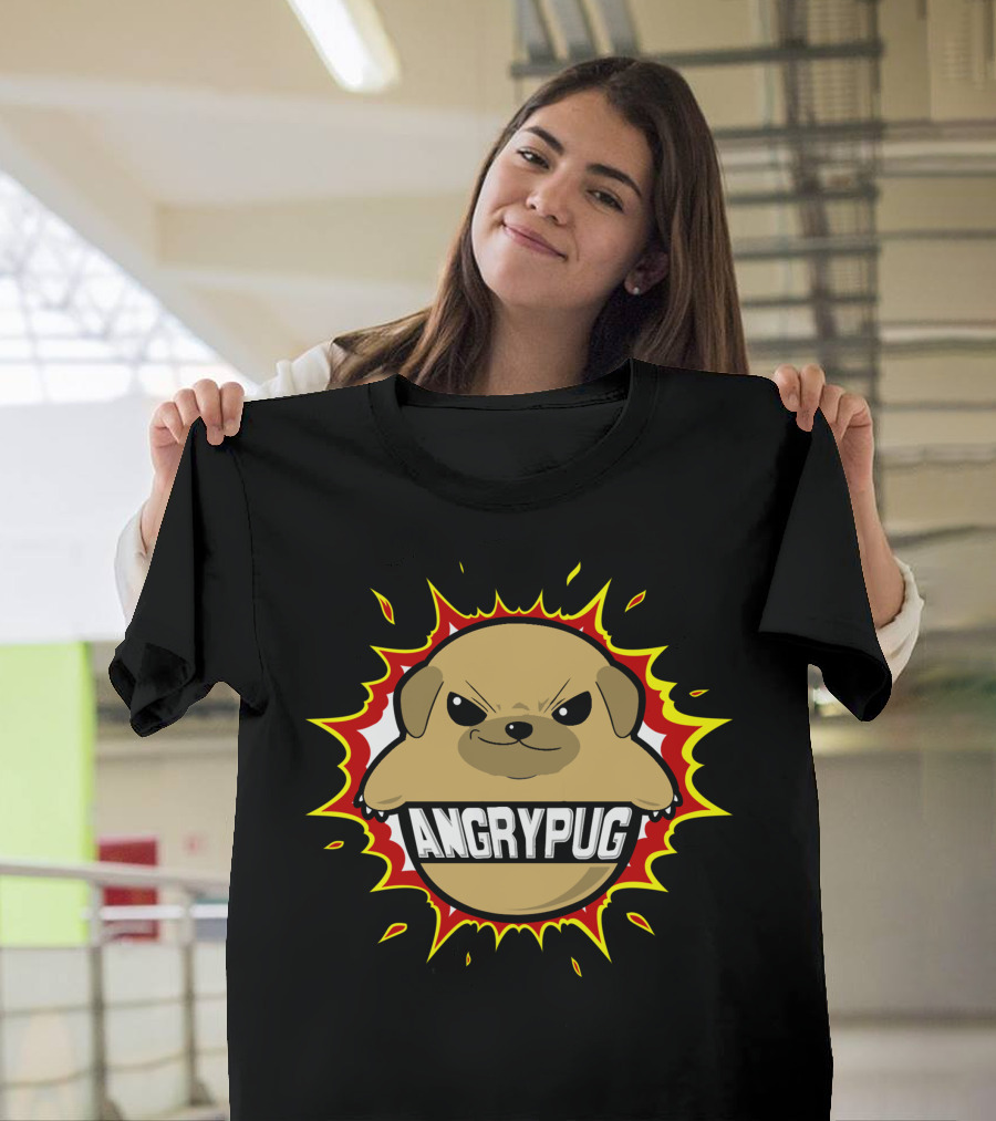 AngryPug Explosive Cartoon Emblem T-Shirt