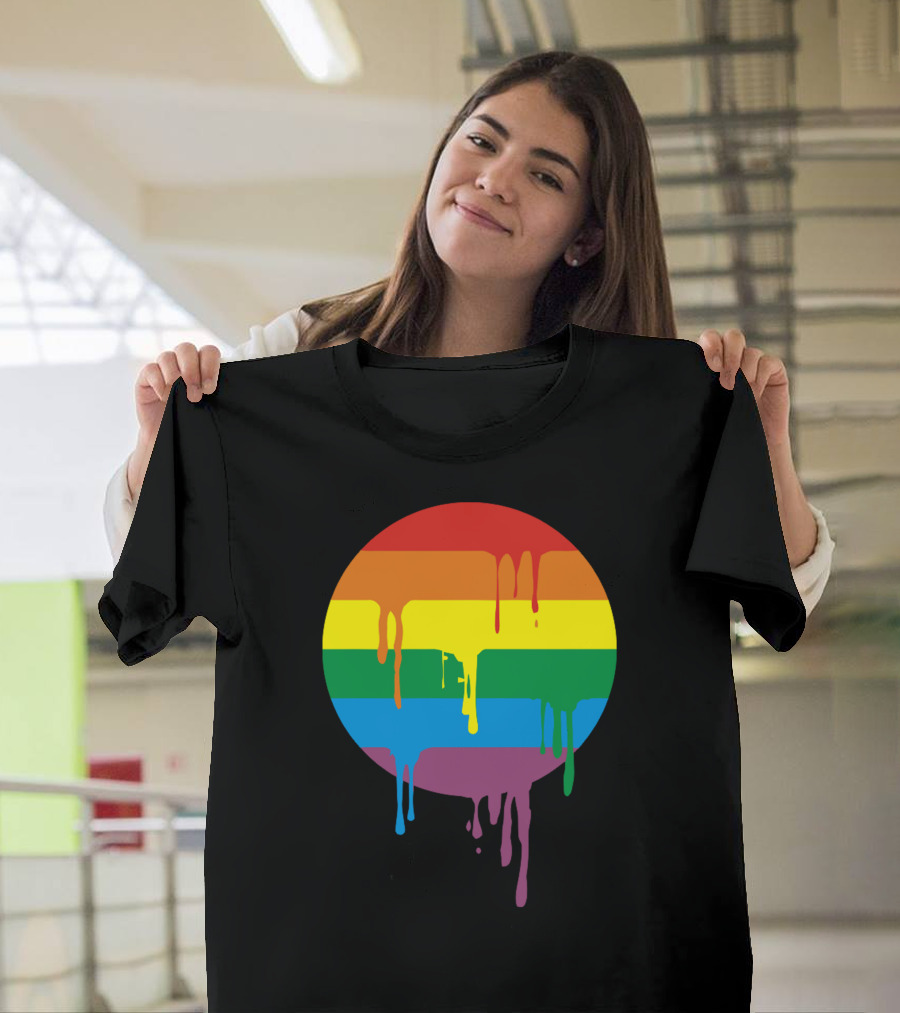 Rainbow Stripes Dripping Circle with Running Splashes T-Shirt