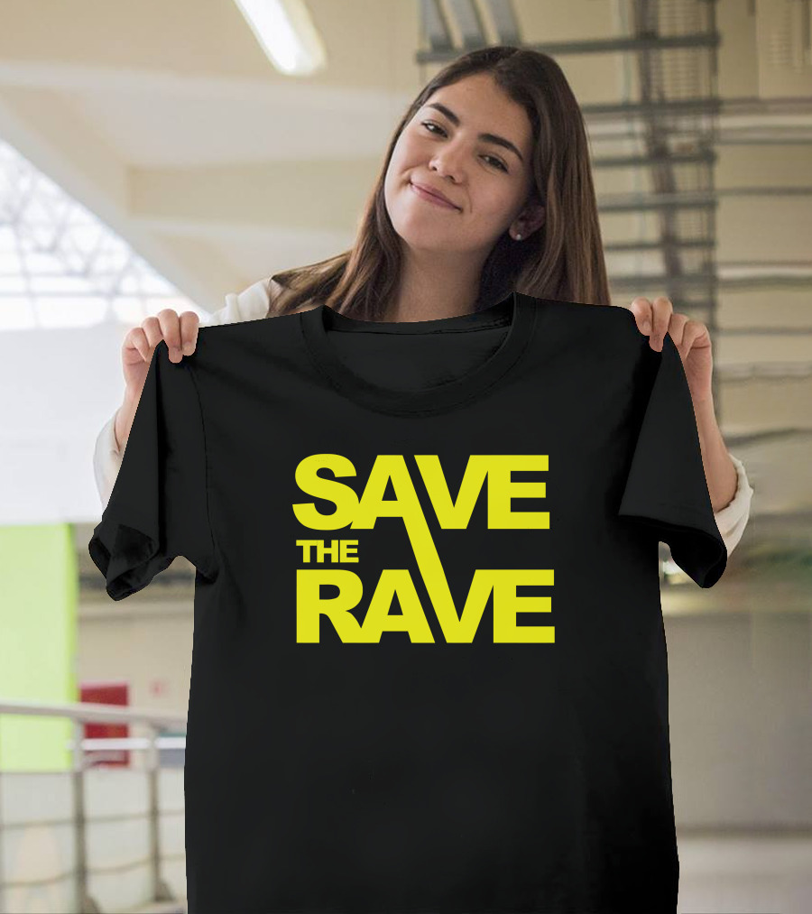 SAVE THE RAVE Bold Yellow Neon Text T-Shirt