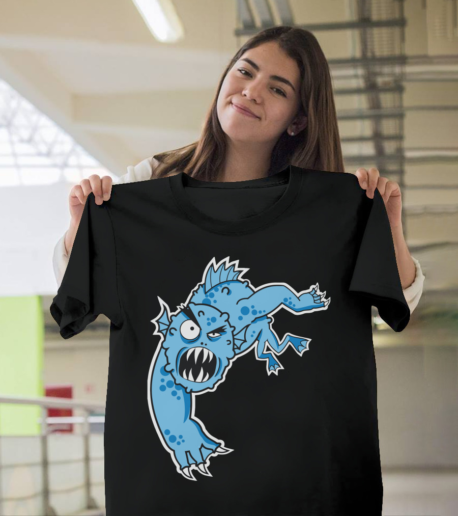 Sea Monster Cartoon Creature with Claws and Fangs T-Shirt