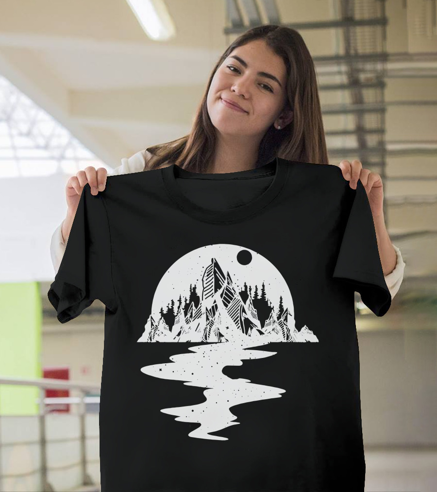 Way Of Life Nature Mountain Reflection Moon Forest T-Shirt
