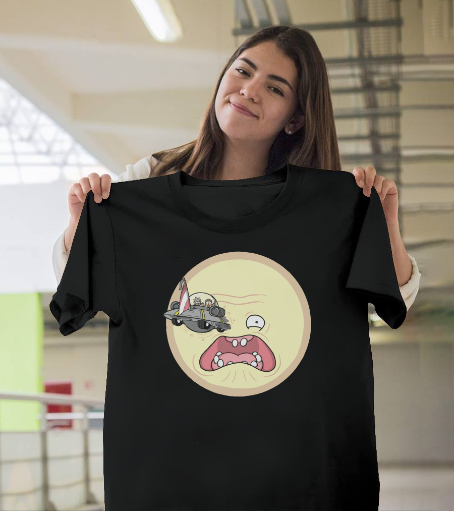 A Trip To The Sun Flying Saucer Sci-Fi Cartoon Face T-Shirt