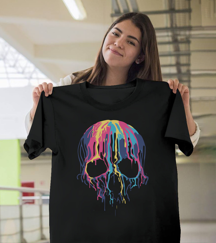 Melting Skull Vibrant Multicolor Dripping Visual T-Shirt
