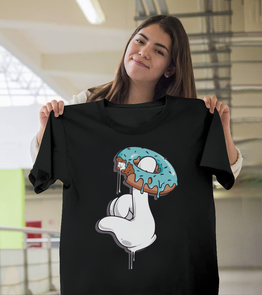 Frases Hand Holding Blue Frosted Donut with Bite and Drips T-Shirt