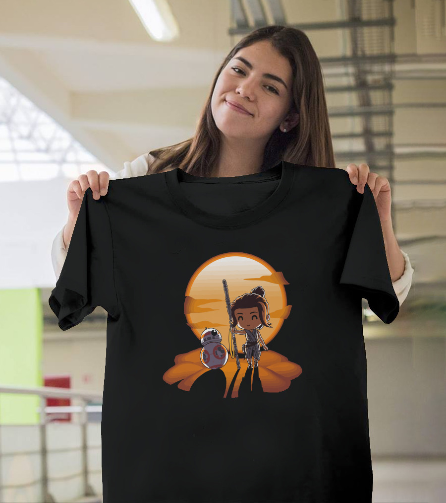 Rey and BB-8 Jakku Sunset Scene T-Shirt