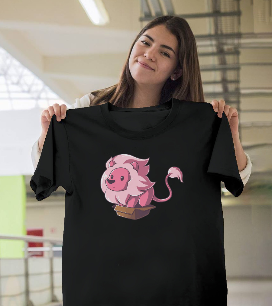 Lion In A Box Cartoon Pink Mane Playful T-Shirt