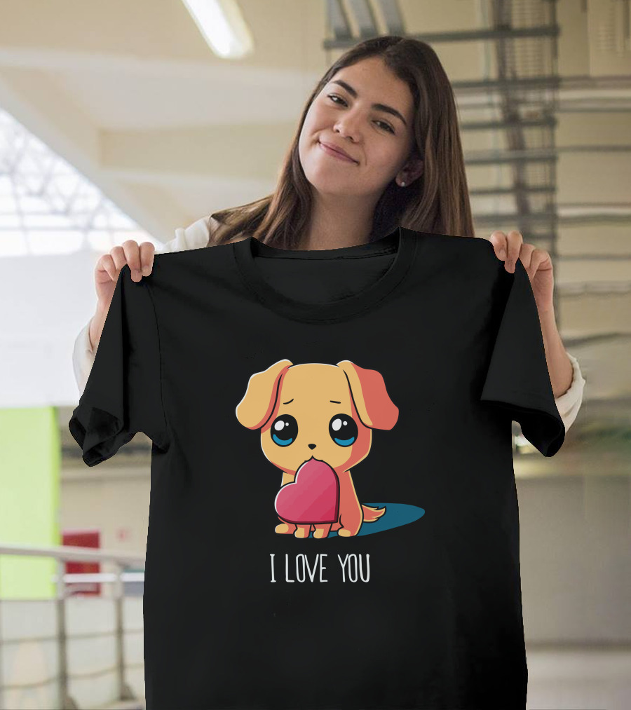 I Love You Puppy Holding Heart T-Shirt
