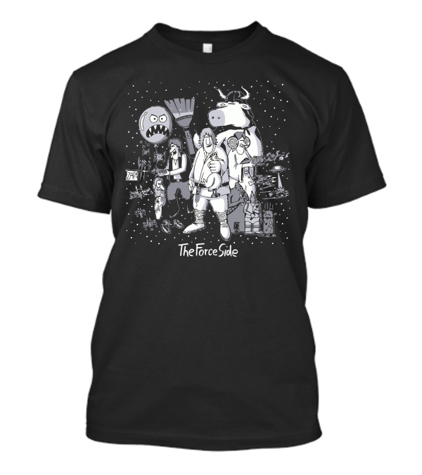 The Force Side Star Wars Parody With Cartoon Characters And Space Elements T-Shirt