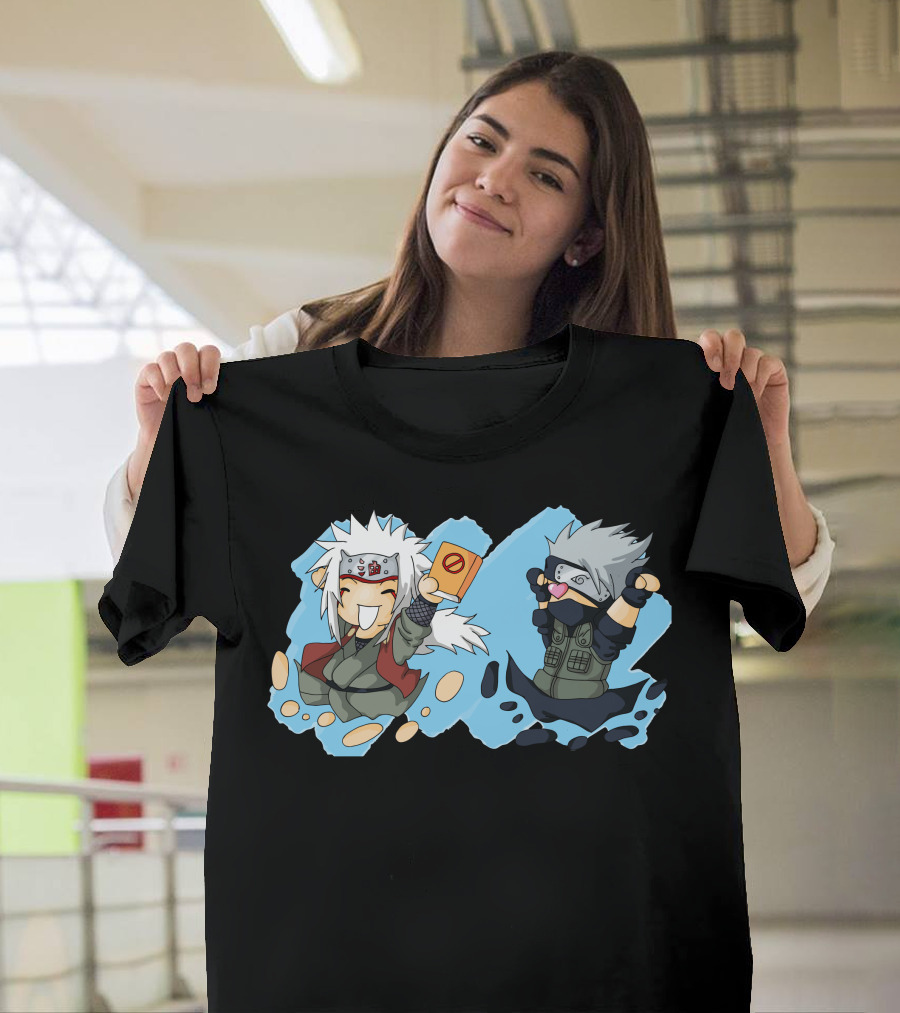 Kakashi and Jiraiya Chibi Characters in Cute Anime T-Shirt