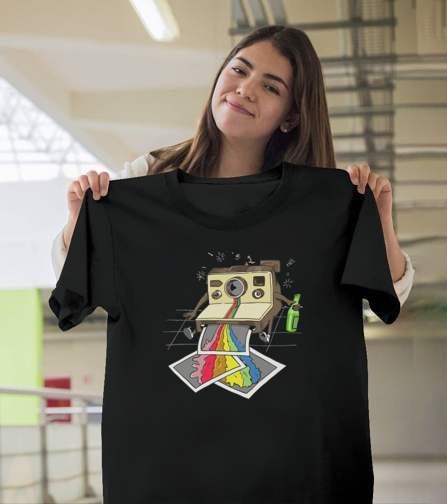 Polaroid Rainbow Vomit Camera with Bottle T-Shirt