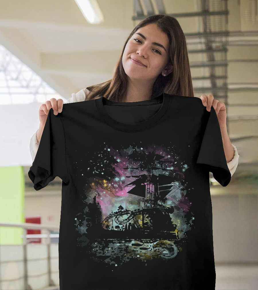 Astral Ark Celestial Voyage Ship in Starry Nebula T-Shirt