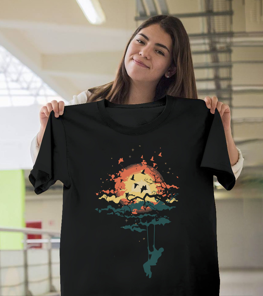Calypso Weapon Sunset Swing with Flight of Bats and Vibrant Sunburst T-Shirt