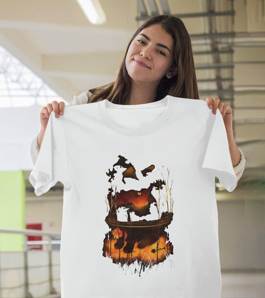 Catfish Magic Fantasy Pond with Fiery Fish and Golden Reeds T-Shirt