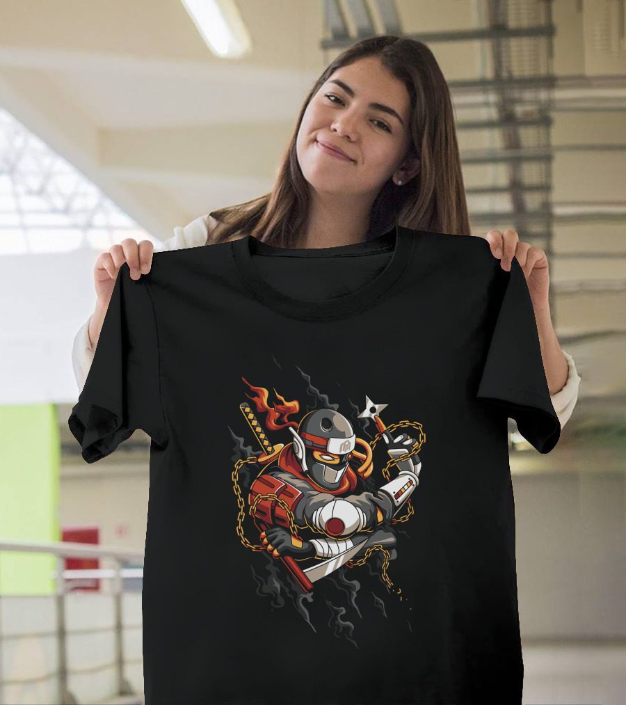 Ninja Robot Samurai with Swords and Shuriken T-Shirt