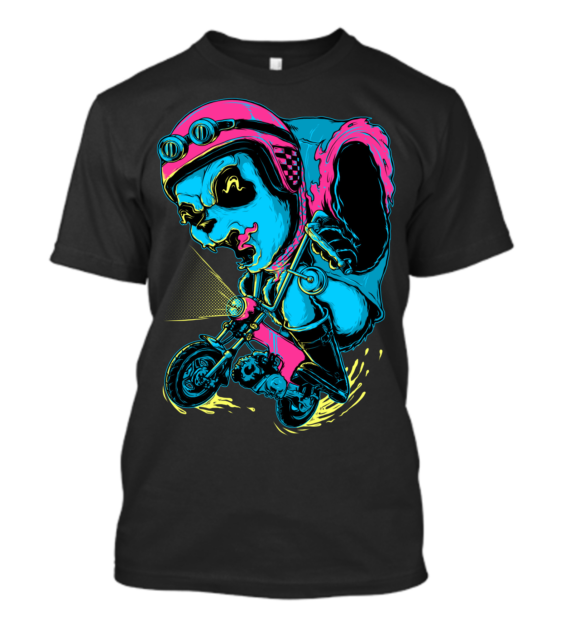 Panda Rider Neon Helmet Bicycle Adventure T-Shirt
