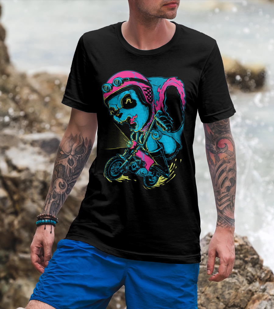 Panda Rider Neon Helmet Bicycle Adventure T-Shirt