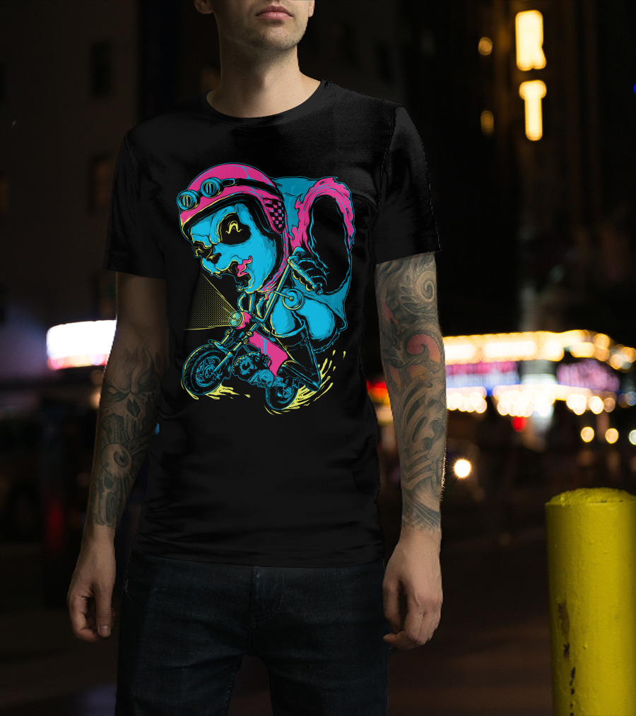 Panda Rider Neon Helmet Bicycle Adventure T-Shirt