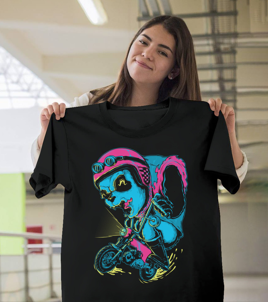 Panda Rider Neon Helmet Bicycle Adventure T-Shirt