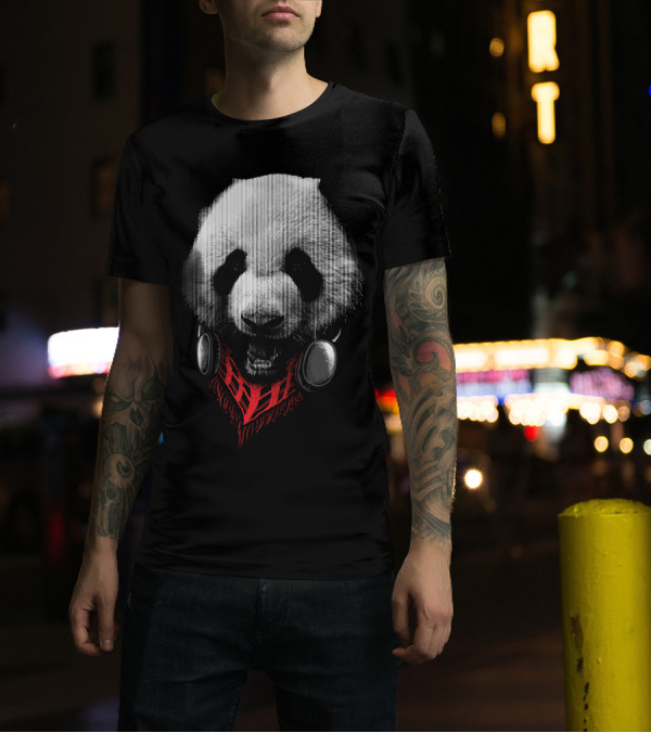 Panda Stylish Bandana Headphones T-Shirt