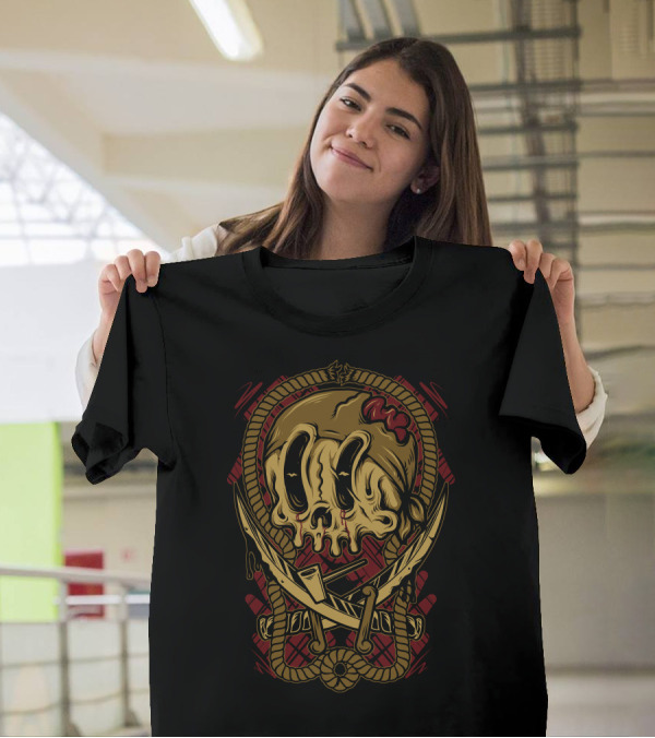 Pirate Skull With Crossed Swords And Rope Frame T-Shirt