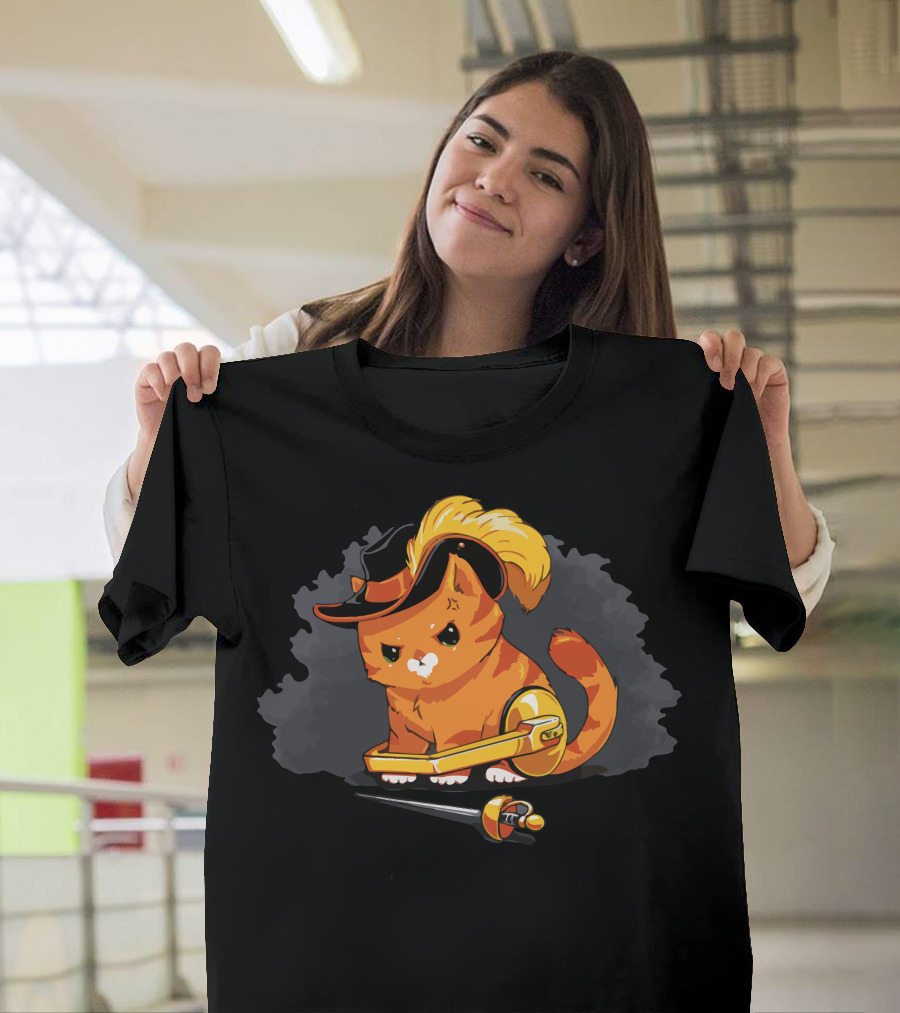 Puss In Boot Cute Cat With Feathered Hat And Sword T-Shirt
