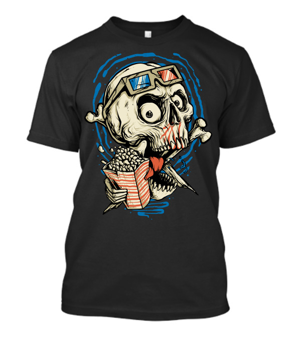 Skull Movie 3D Glasses Popcorn Bones T-Shirt