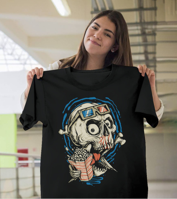 Skull Movie 3D Glasses Popcorn Bones T-Shirt