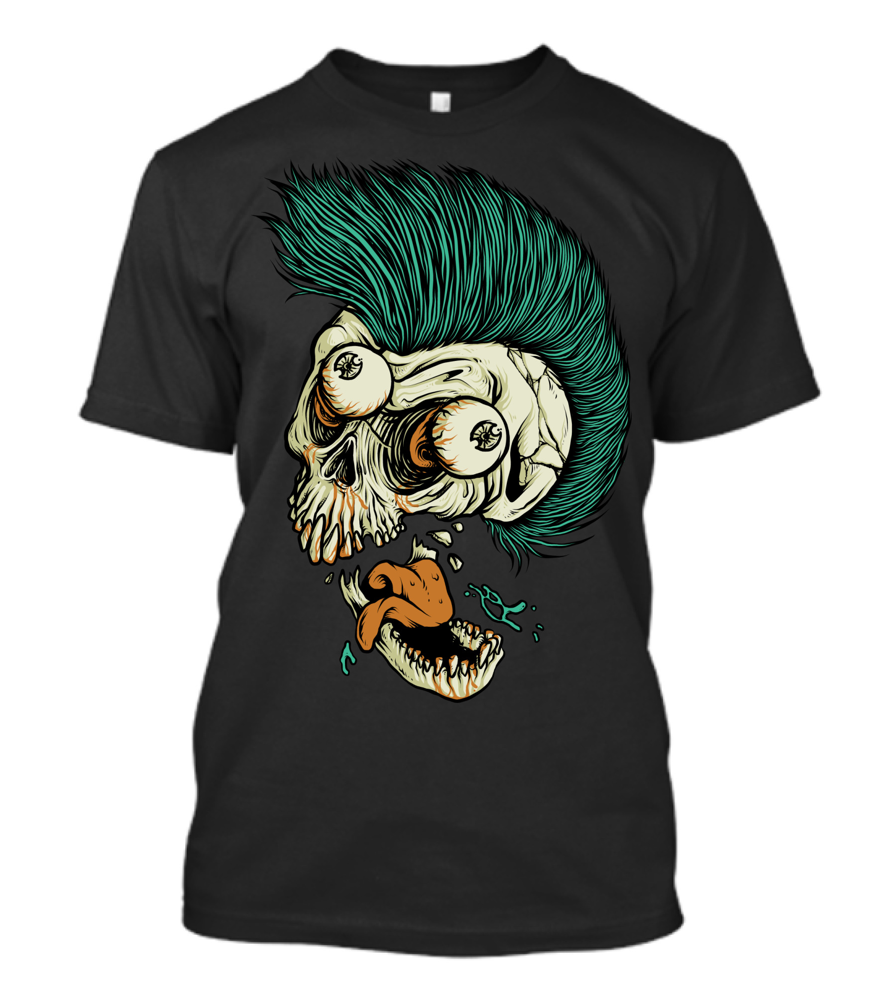 Skull Punk Mohawk Style With Wide-Eyed Expression And Dropping Jaw T-Shirt